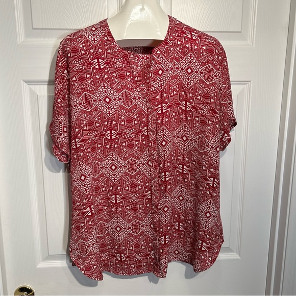 FRED DAVID Maroon & White Button Front Top Size 2X - Picture 1 of 9